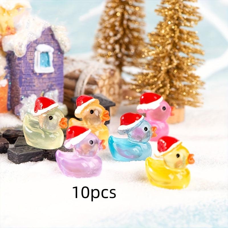 10pcs Cartoon Luminous Christmas Duck Resin Ornaments for Children Birthday