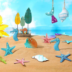 30pcs Summer Marine Themed Wooden Decorations Assorted Shells Starfish Beach