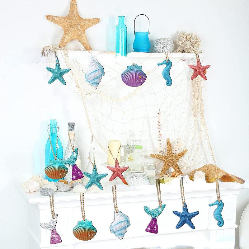 30pcs Summer Marine Themed Wooden Decorations Assorted Shells Starfish Beach
