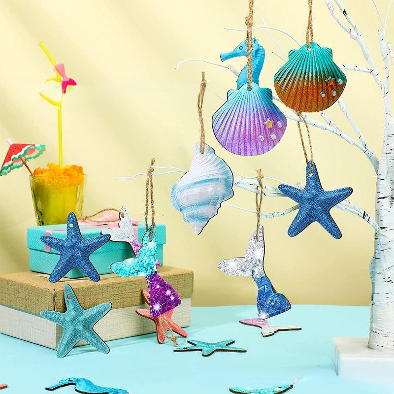 30pcs Summer Marine Themed Wooden Decorations Assorted Shells Starfish Beach
