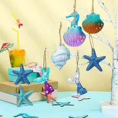 30pcs Summer Marine Themed Wooden Decorations Assorted Shells Starfish Beach