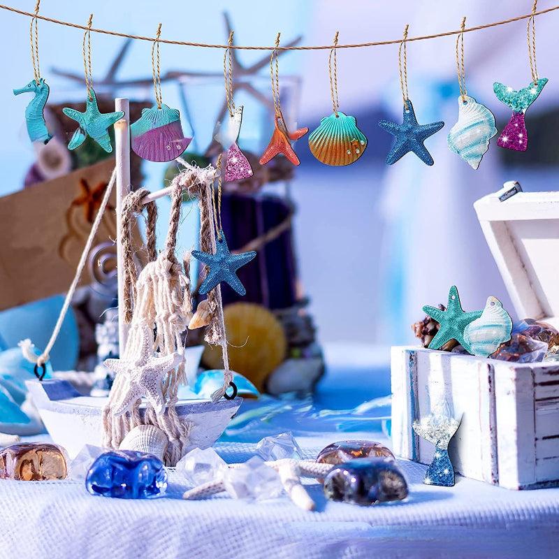 30pcs Summer Marine Themed Wooden Decorations Assorted Shells Starfish Beach