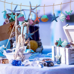 30pcs Summer Marine Themed Wooden Decorations Assorted Shells Starfish Beach