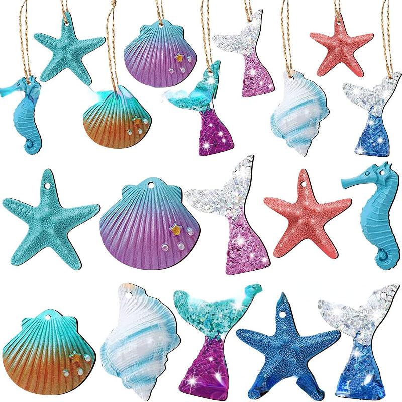 30pcs Summer Marine Themed Wooden Decorations Assorted Shells Starfish Beach