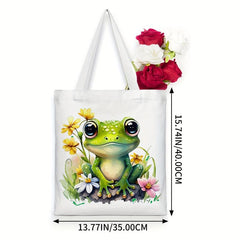 Frog Pattern Canvas Tote Bag Women's Anime Shoulder Bag