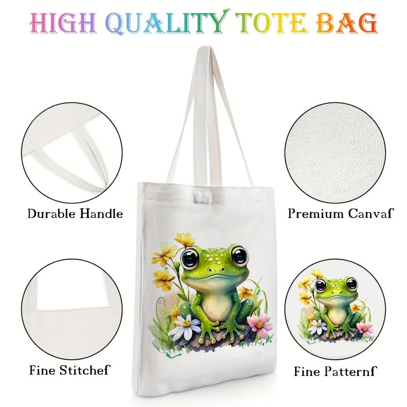 Frog Pattern Canvas Tote Bag Women's Anime Shoulder Bag