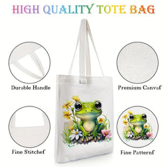 Frog Pattern Canvas Tote Bag Women's Anime Shoulder Bag