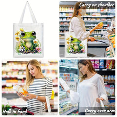 Frog Pattern Canvas Tote Bag Women's Anime Shoulder Bag