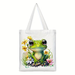 Frog Pattern Canvas Tote Bag Women's Anime Shoulder Bag