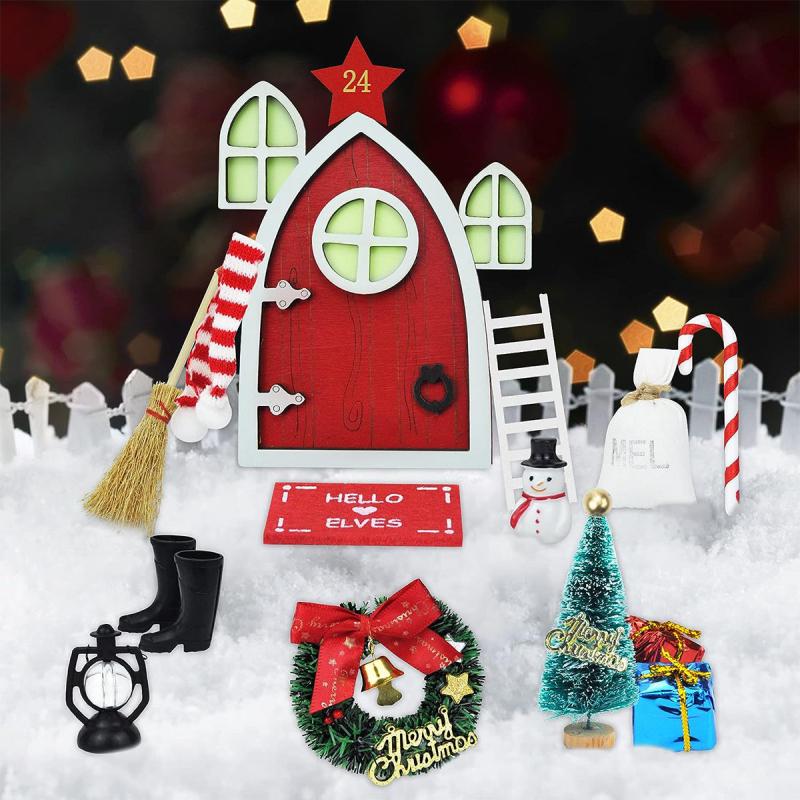42pcs Luminous Gnome Door Set Snowman Fairy Decoration Tabletop