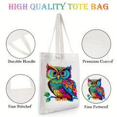 Owl Pattern Canvas Tote Bag Anime Shoulder Bag Reusable Shopping Handbag