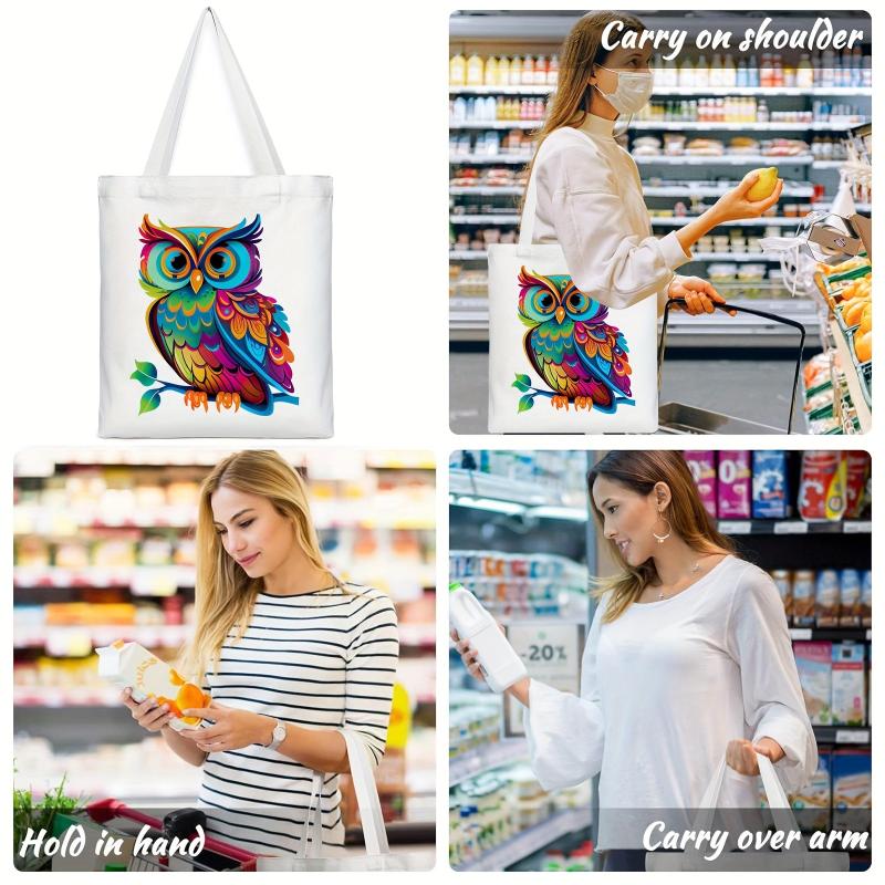 Owl Pattern Canvas Tote Bag Anime Shoulder Bag Reusable Shopping Handbag