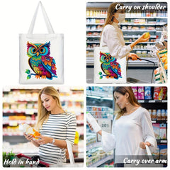 Owl Pattern Canvas Tote Bag Anime Shoulder Bag Reusable Shopping Handbag