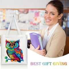 Owl Pattern Canvas Tote Bag Anime Shoulder Bag Reusable Shopping Handbag