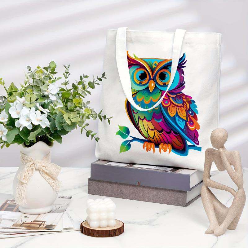 Owl Pattern Canvas Tote Bag Anime Shoulder Bag Reusable Shopping Handbag