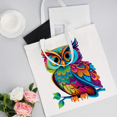 Owl Pattern Canvas Tote Bag Anime Shoulder Bag Reusable Shopping Handbag