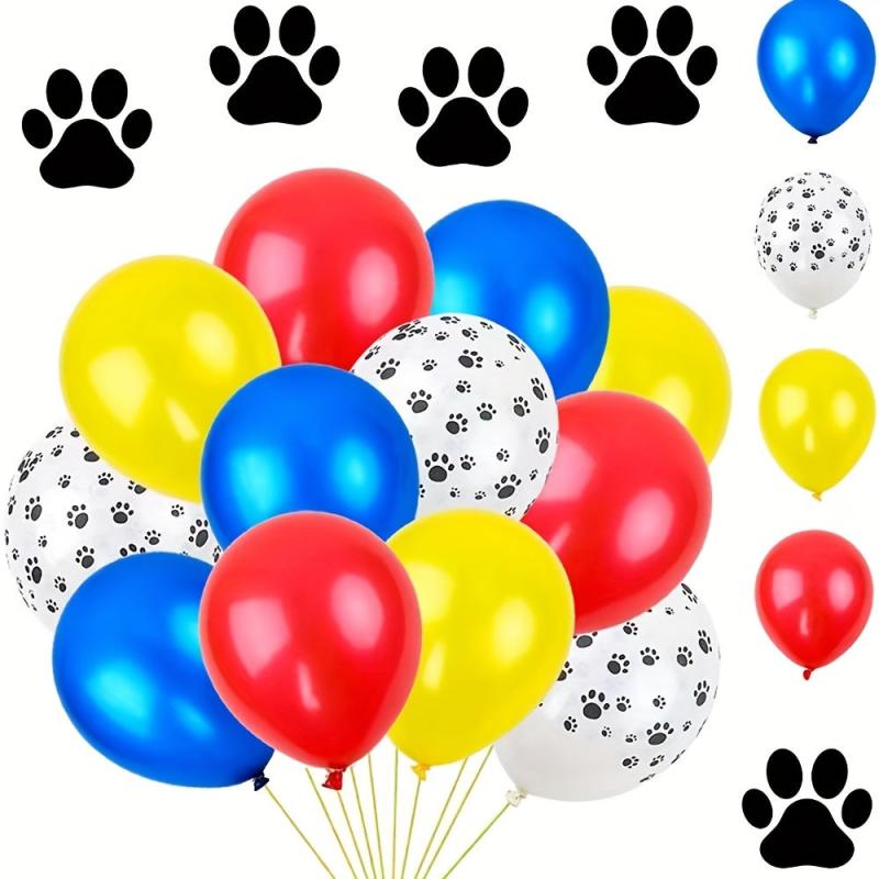 79pcs Dog Footprints Balloon Set - White, Yellow, and Red Balloons