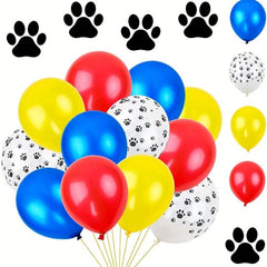 79pcs Dog Footprints Balloon Set - White, Yellow, and Red Balloons