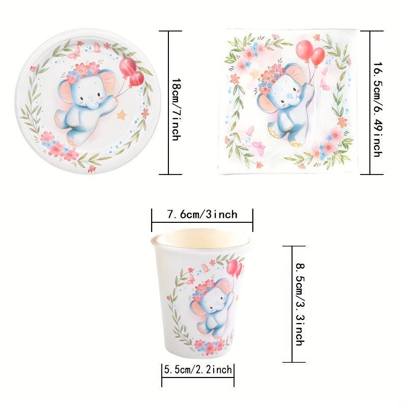 20pcs Elephant Themed Party Set with Dinnerware for 20 Guests
