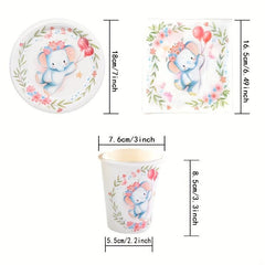 20pcs Elephant Themed Party Set with Dinnerware for 20 Guests
