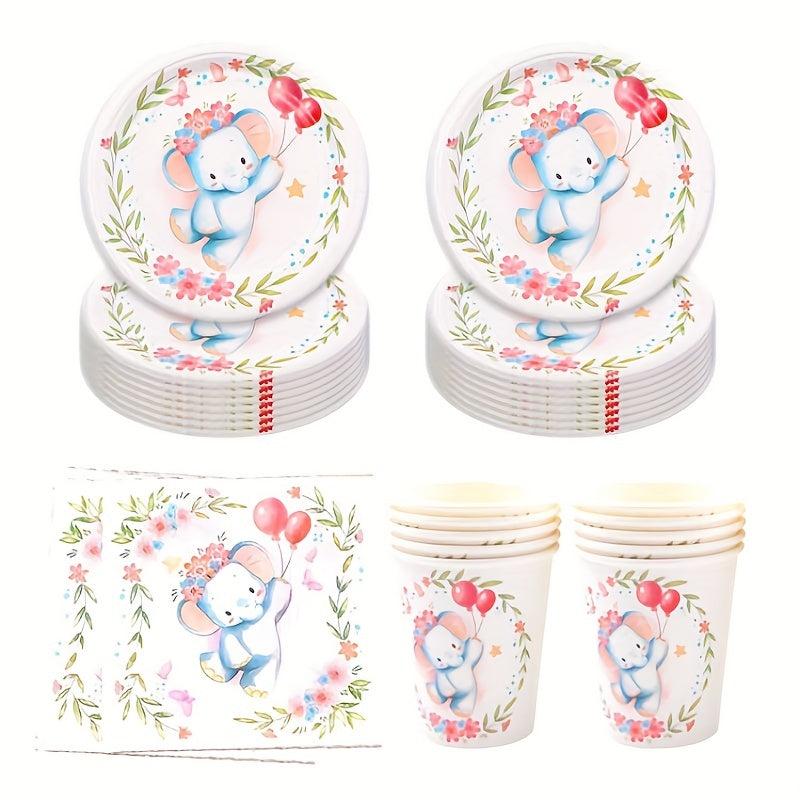 20pcs Elephant Themed Party Set with Dinnerware for 20 Guests