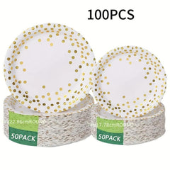 100pcs Round Disposable Paper Plates Perfect For Weddings Decor