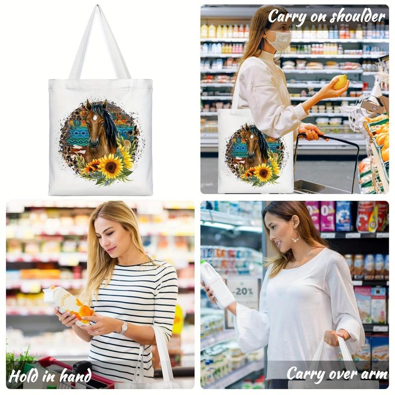 Horse & Sunflower Canvas Tote Bag Women's Anime Shoulder Handbag