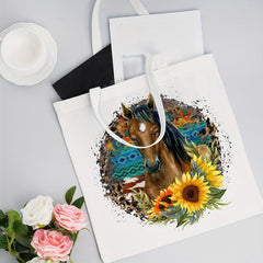 Horse & Sunflower Canvas Tote Bag Women's Anime Shoulder Handbag