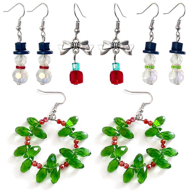 Christmas Dangle Stud Earrings Snowman Set For Women And Girls