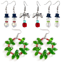 Christmas Dangle Stud Earrings Snowman Set For Women And Girls