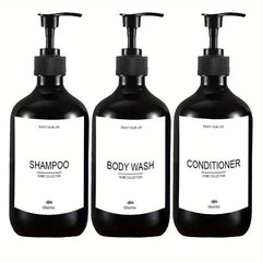 3 Refillable Bottles With Pump & Labels 500ml