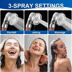 Filtered Shower Head 3 Settings High Pressure Water Saving Handheld Shower Head