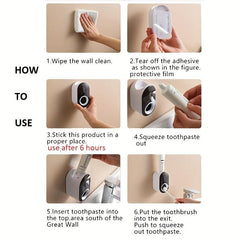 Automatic Toothpaste Squeezer & Toothbrush Holder Wall Mounted