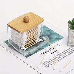 Clear Bamboo Cotton Swab Holder Dispenser