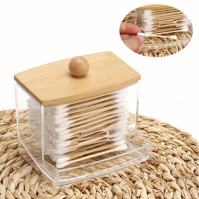 Clear Bamboo Cotton Swab Holder Dispenser