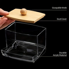 Clear Bamboo Cotton Swab Holder Dispenser
