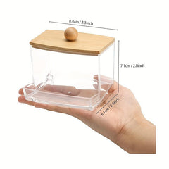Clear Bamboo Cotton Swab Holder Dispenser