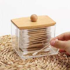 Clear Bamboo Cotton Swab Holder Dispenser