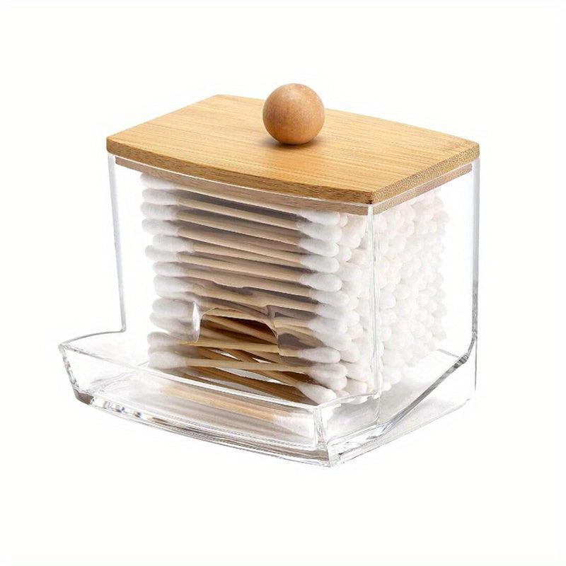 Clear Bamboo Cotton Swab Holder Dispenser