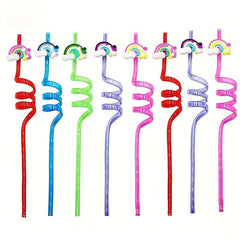 24pcs Rainbow Reusable Plastic Straws for Summer Parties
