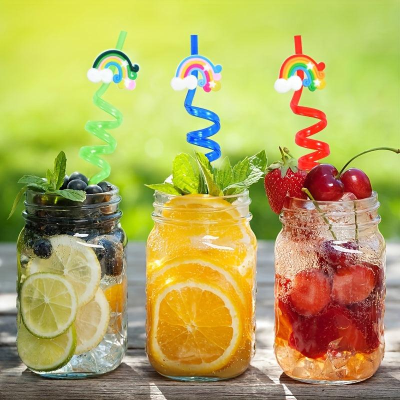 24pcs Rainbow Reusable Plastic Straws for Summer Parties