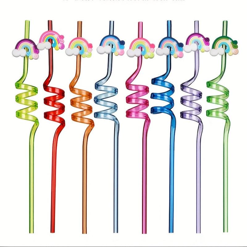 24pcs Rainbow Reusable Plastic Straws for Summer Parties