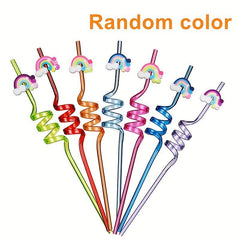 24pcs Rainbow Reusable Plastic Straws for Summer Parties