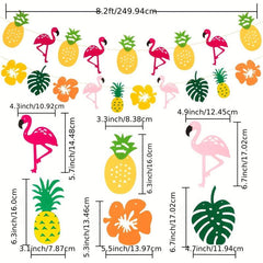 15pcs Tropical Hawaiian Party Decorations - Flamingo Paper Fan Honeycomb Ball
