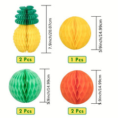 15pcs Tropical Hawaiian Party Decorations - Flamingo Paper Fan Honeycomb Ball