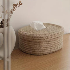 Rope Tissue Box Oval Storage Box With Lid Wipes Paper Storage Case