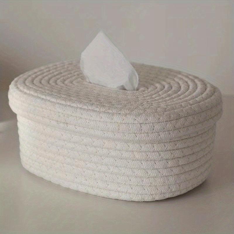 Rope Tissue Box Oval Storage Box With Lid Wipes Paper Storage Case