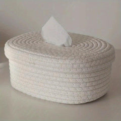Rope Tissue Box Oval Storage Box With Lid Wipes Paper Storage Case