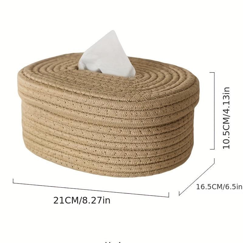 Rope Tissue Box Oval Storage Box With Lid Wipes Paper Storage Case