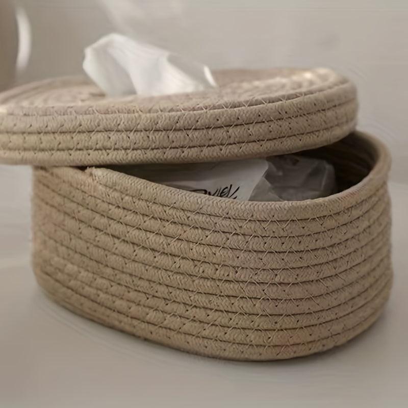 Rope Tissue Box Oval Storage Box With Lid Wipes Paper Storage Case